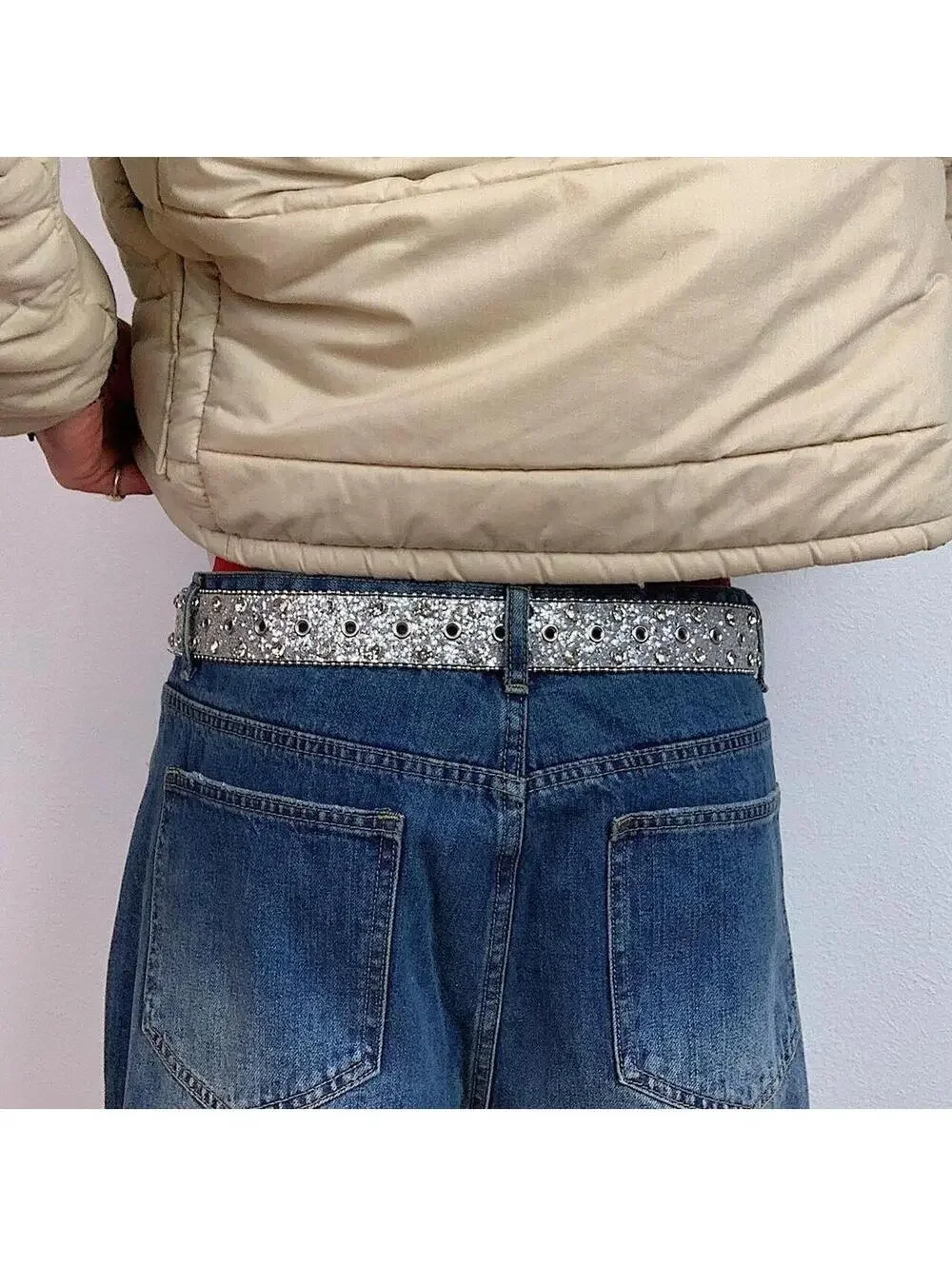 Y2k 2000s style rhinestone crystal grunge silver punk belt. Cool grunge/punk